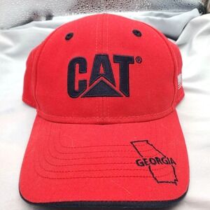 CAT Hat Cap Baseball Strap Back Mens Red Georgia USA Flag Embroidered Cotton